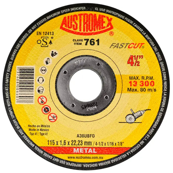 Disco Corte Metal 761 41/2X1/16 Austromex