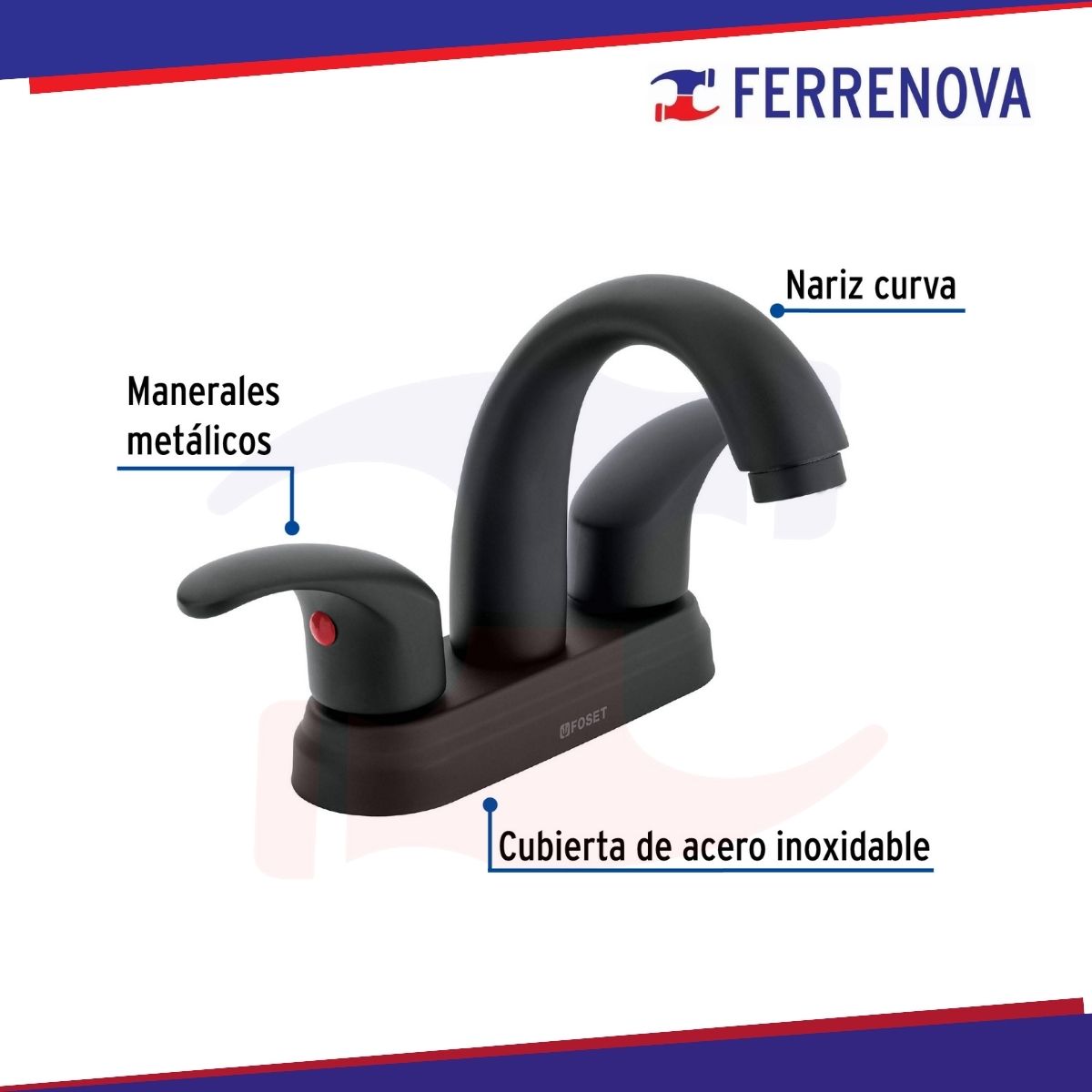 Mezcladora Para Lavabo Negro Mate 4 Nariz Curva Foset 45357