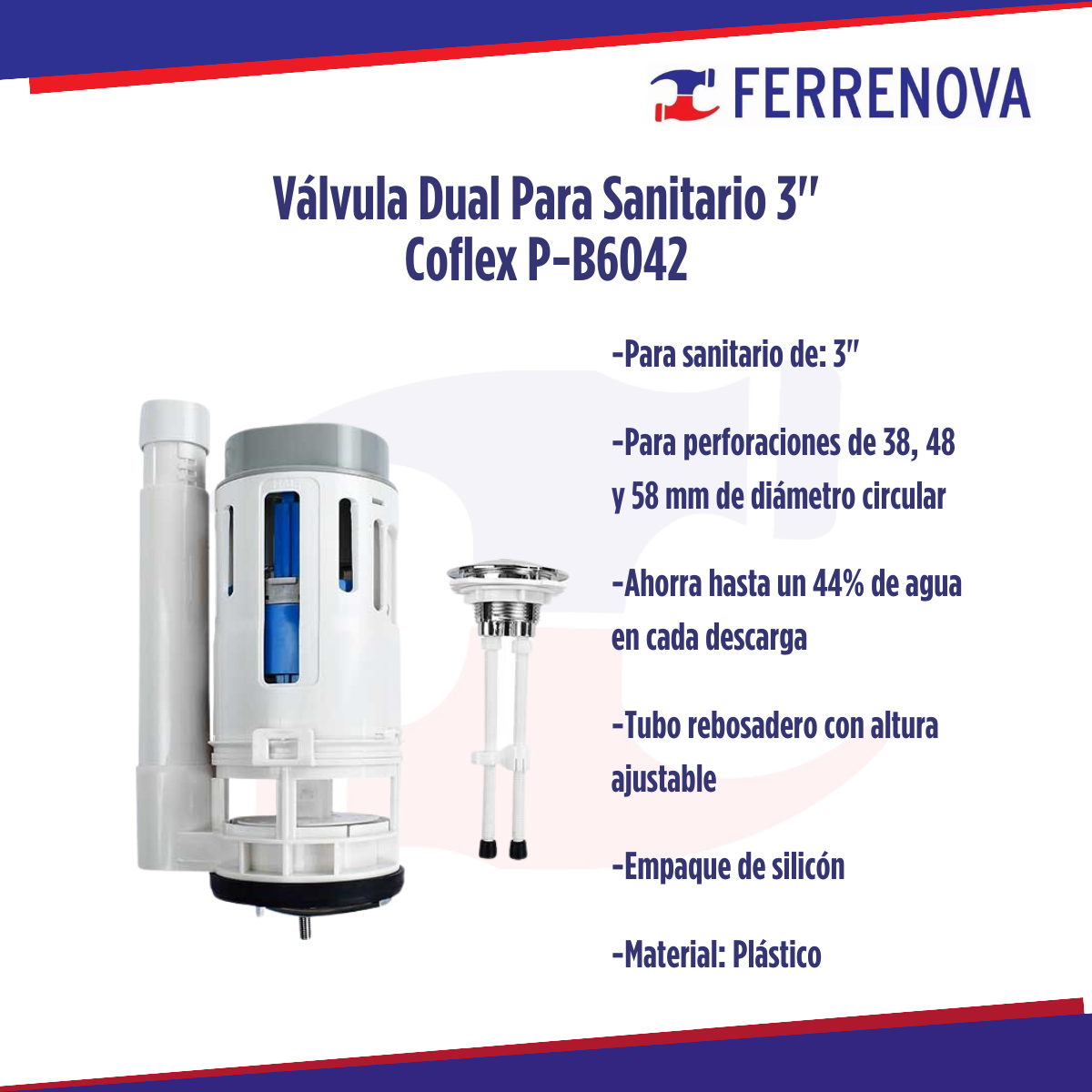 Válvula Dual Para Sanitario De 3" Coflex P-B6042