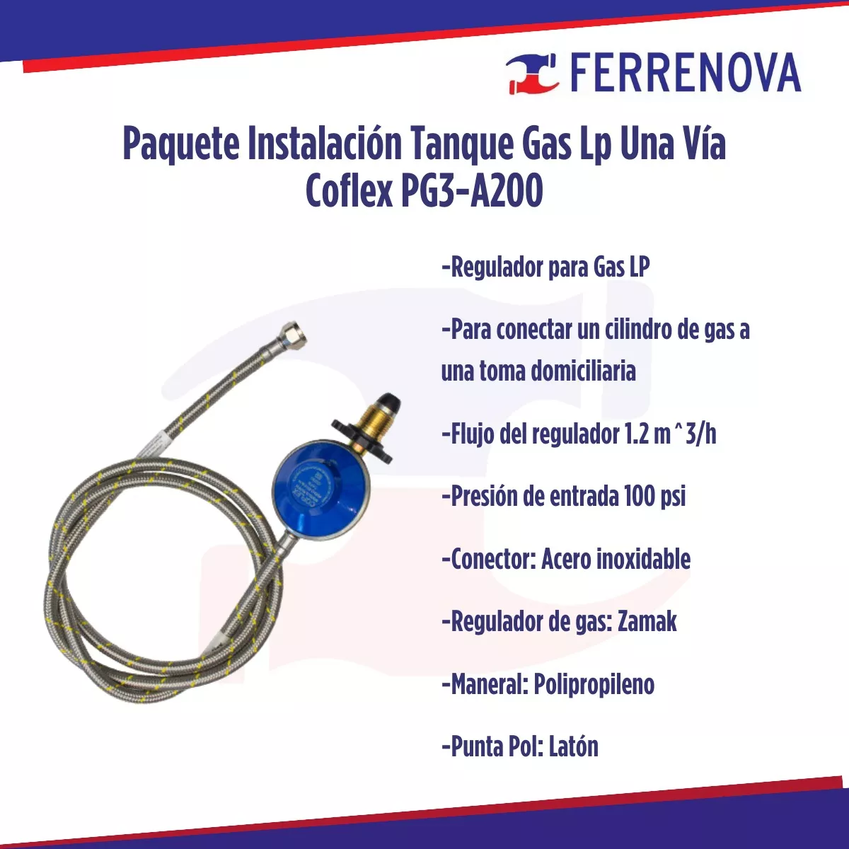 Paquete Instalación Tanque Gas LP Una Vía Coflex PG3-A200