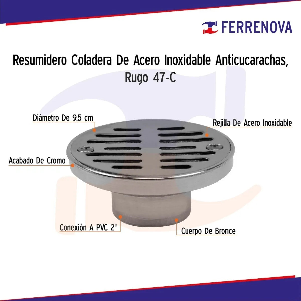 Resumidero Coladera Acero Inox Anticucarachas Rugo 47-C
