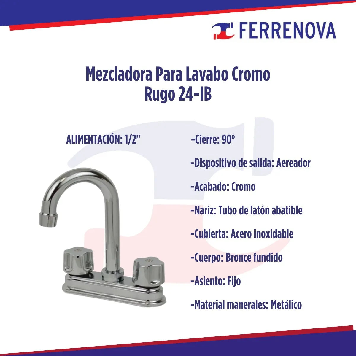 Mezcladora Para Lavabo Cromo Rugo 24-ib