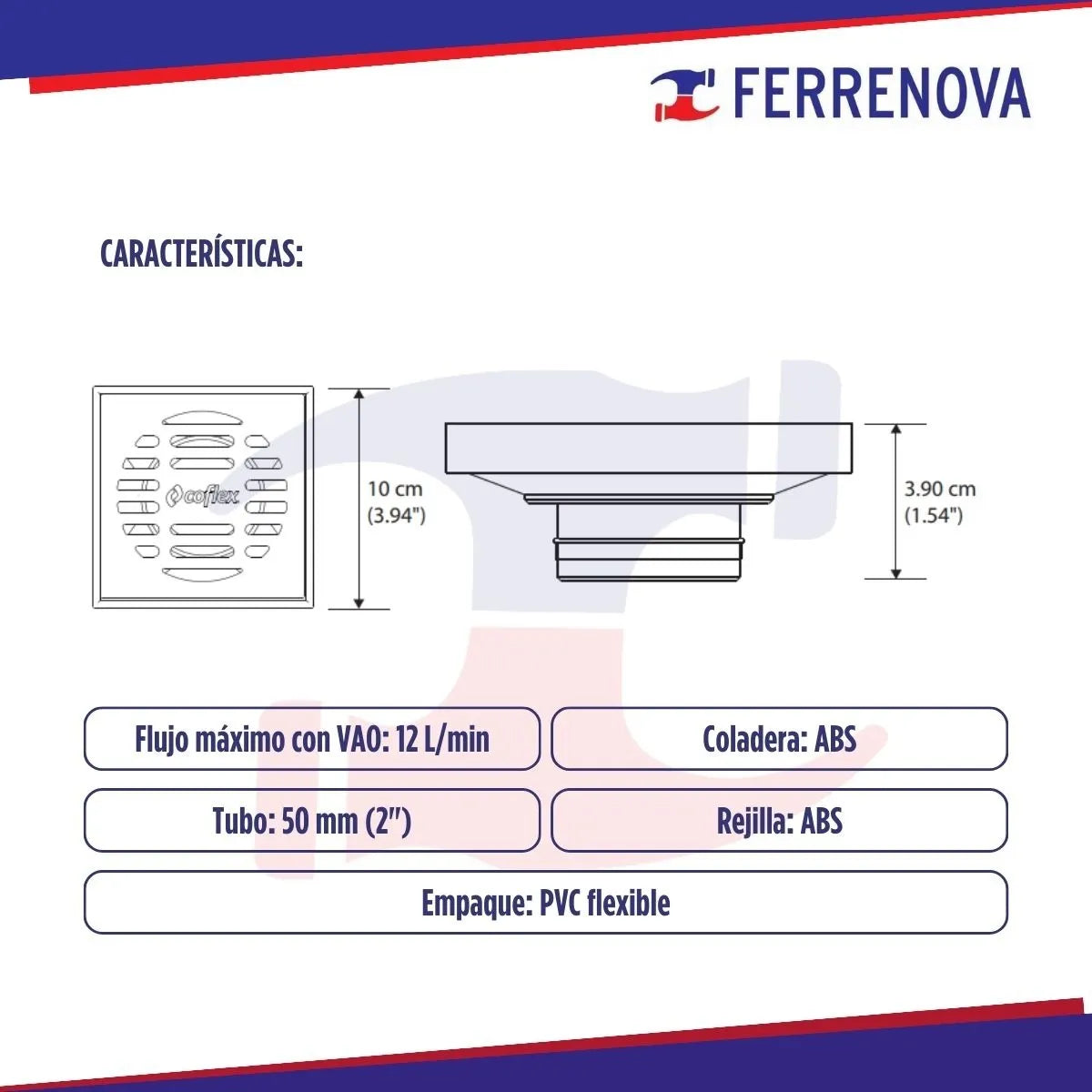 Coladera Cuadrada Acero Inoxidable Antiolor Coflex Pc-160