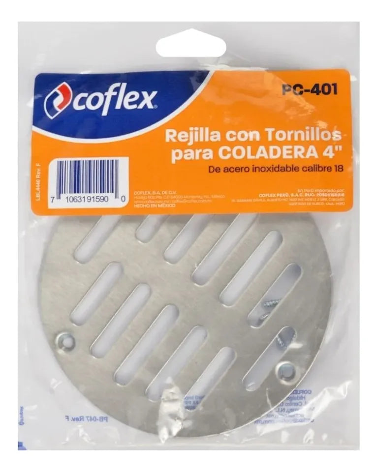 Rejilla Para Coladera 4" Con Tornillos Coflex Pc-401