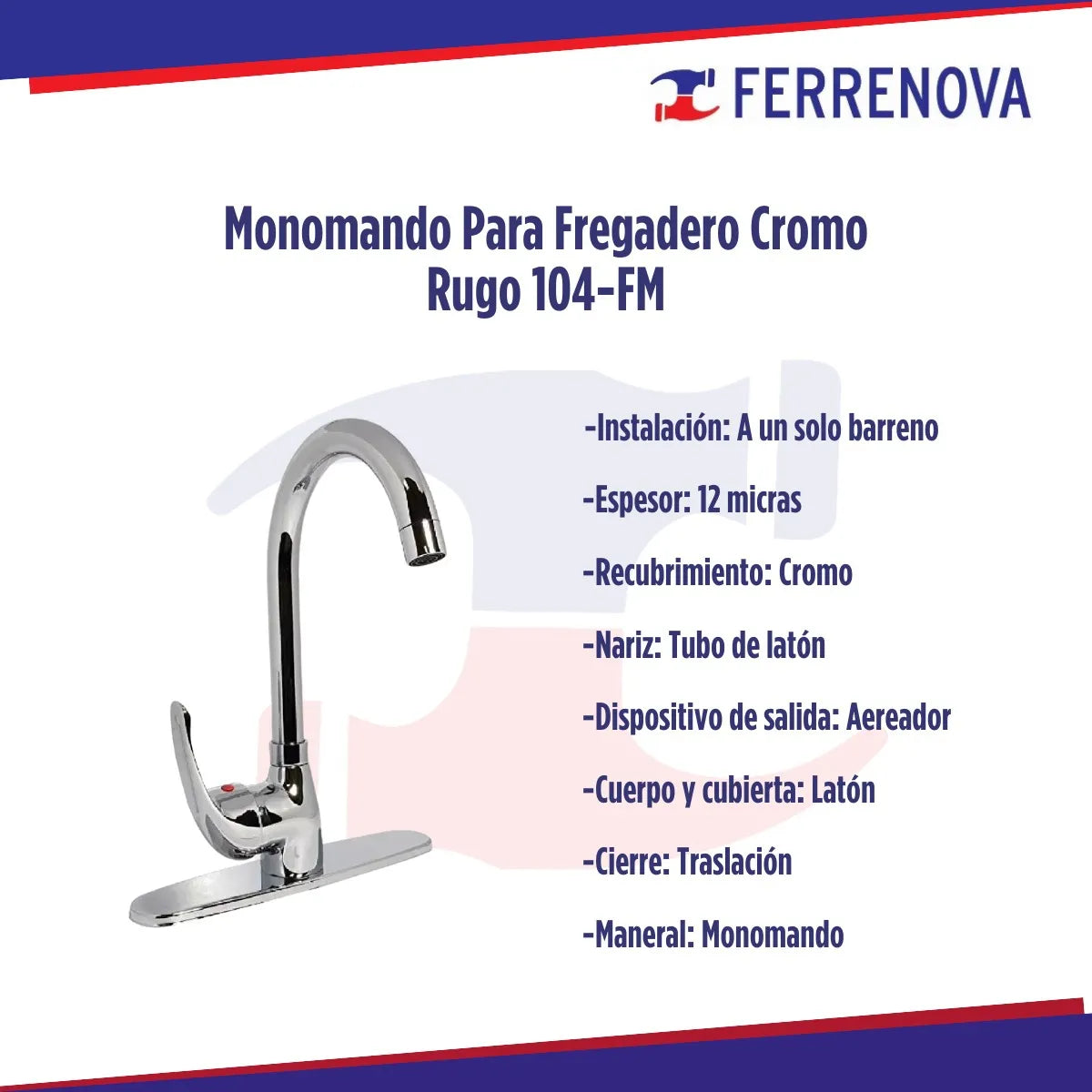 Mezcladora Monomando Para Fregadero Cha. 104-Fm Rugo