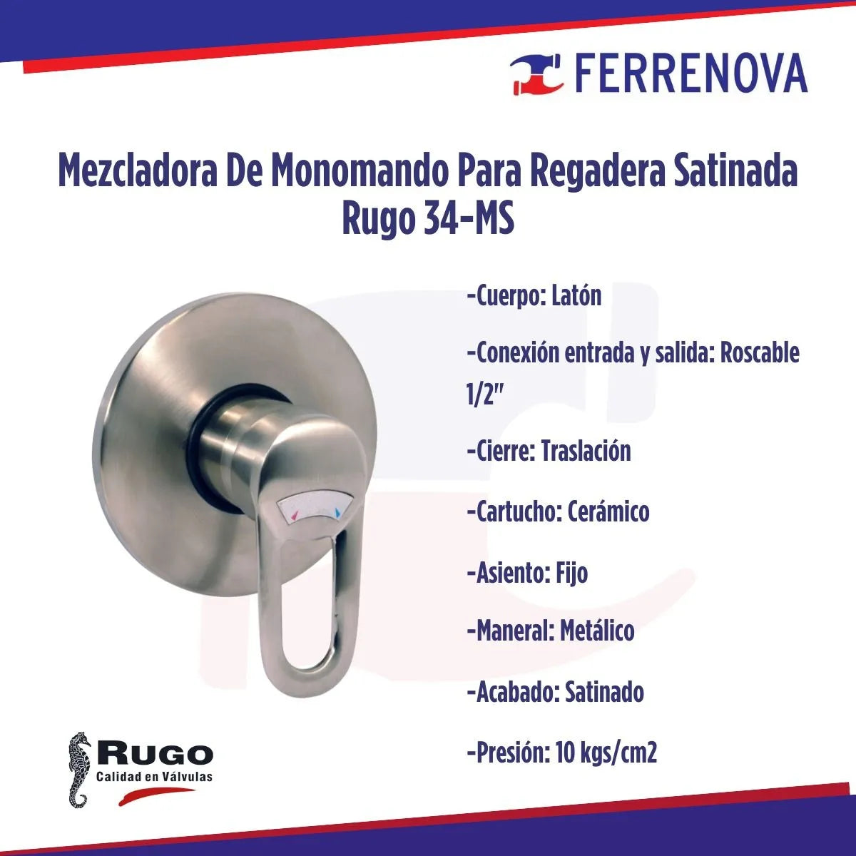 Mezcladora Monomando Regadera Y Tina 34-Ms Satin Rugo