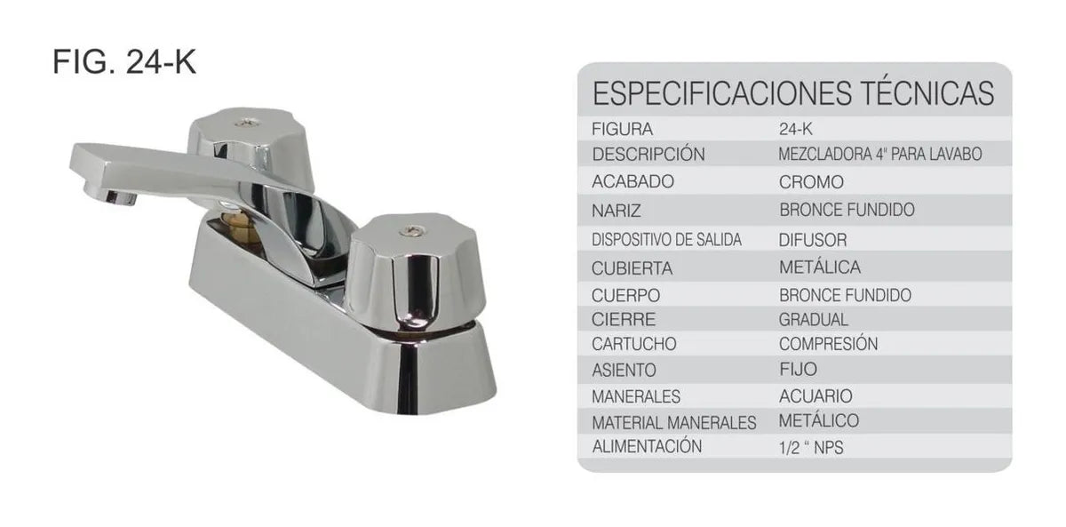 Mezcladora Para Lavabo Acuario Maneral Plateado Cromado Rugo 24-k