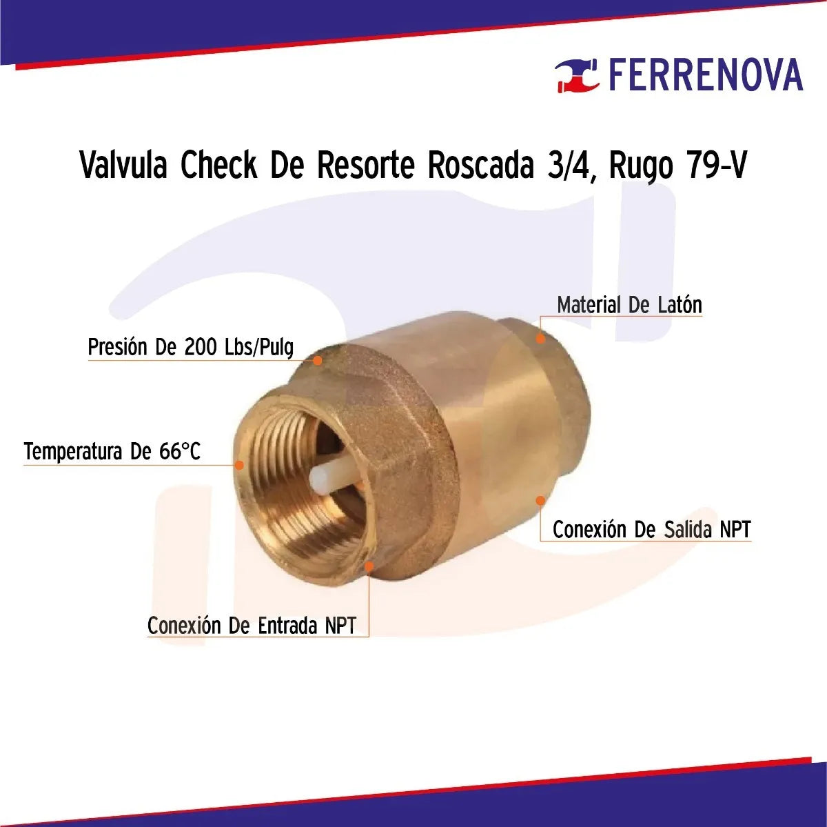 Valvula Check De Resorte Roscada 3/4 Rugo 79-v
