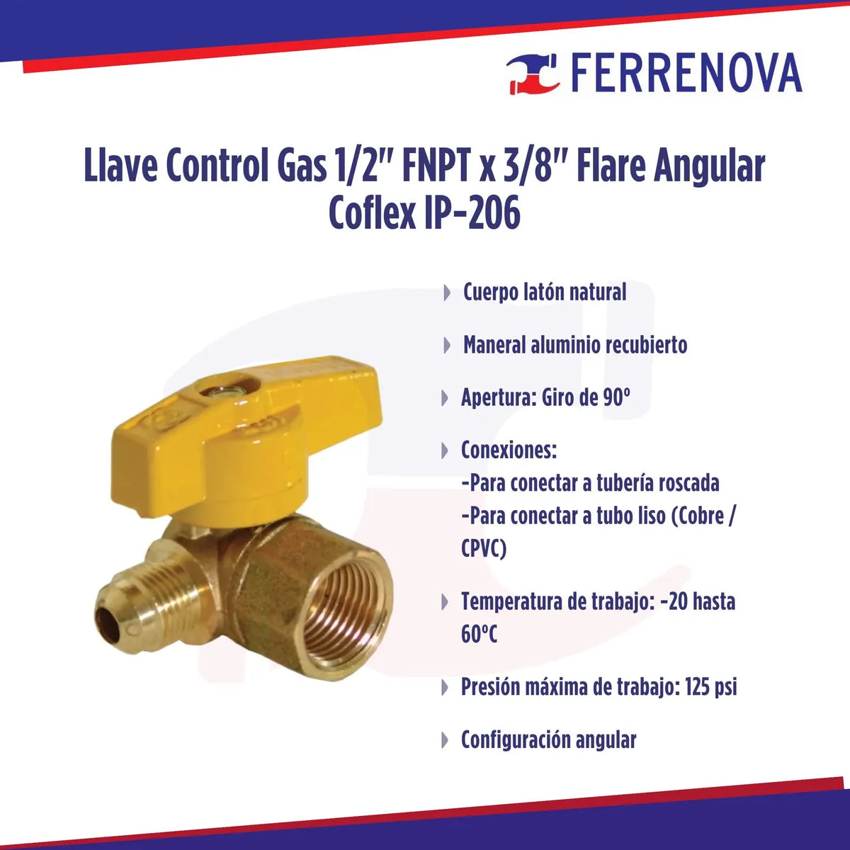Llave Control Gas 1/2 Fnpt X 3/8 Flare Angular Coflex Ip-206