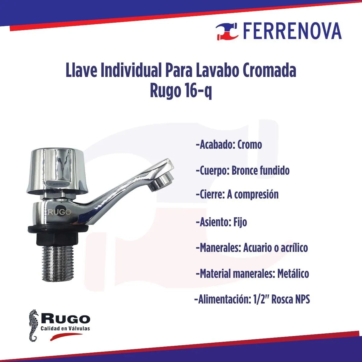 Llave Individual Para Lavabo Cromada Rugo 16-Q
