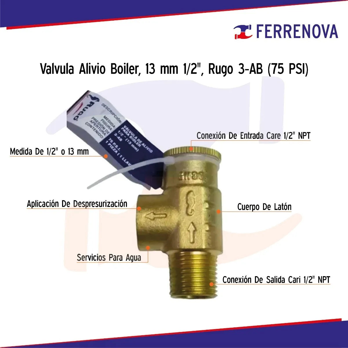 Valvula Alivio Boiler 13mm 1/2 Rugo 3-ab