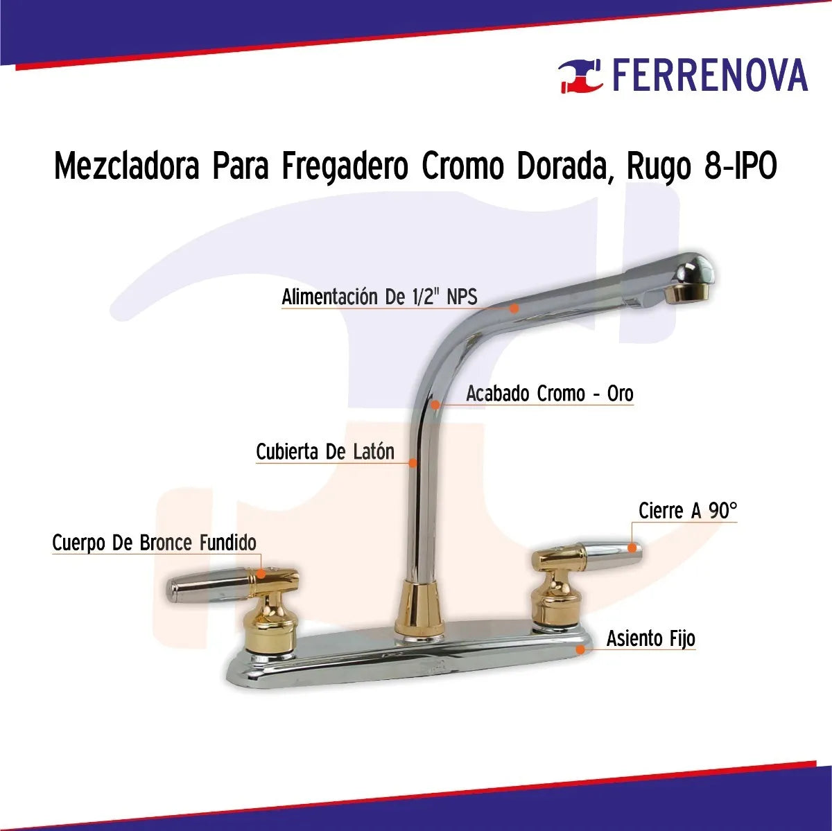 Mezcladora Para Fregadero 8-Ipo Oro/Cromo Rugo