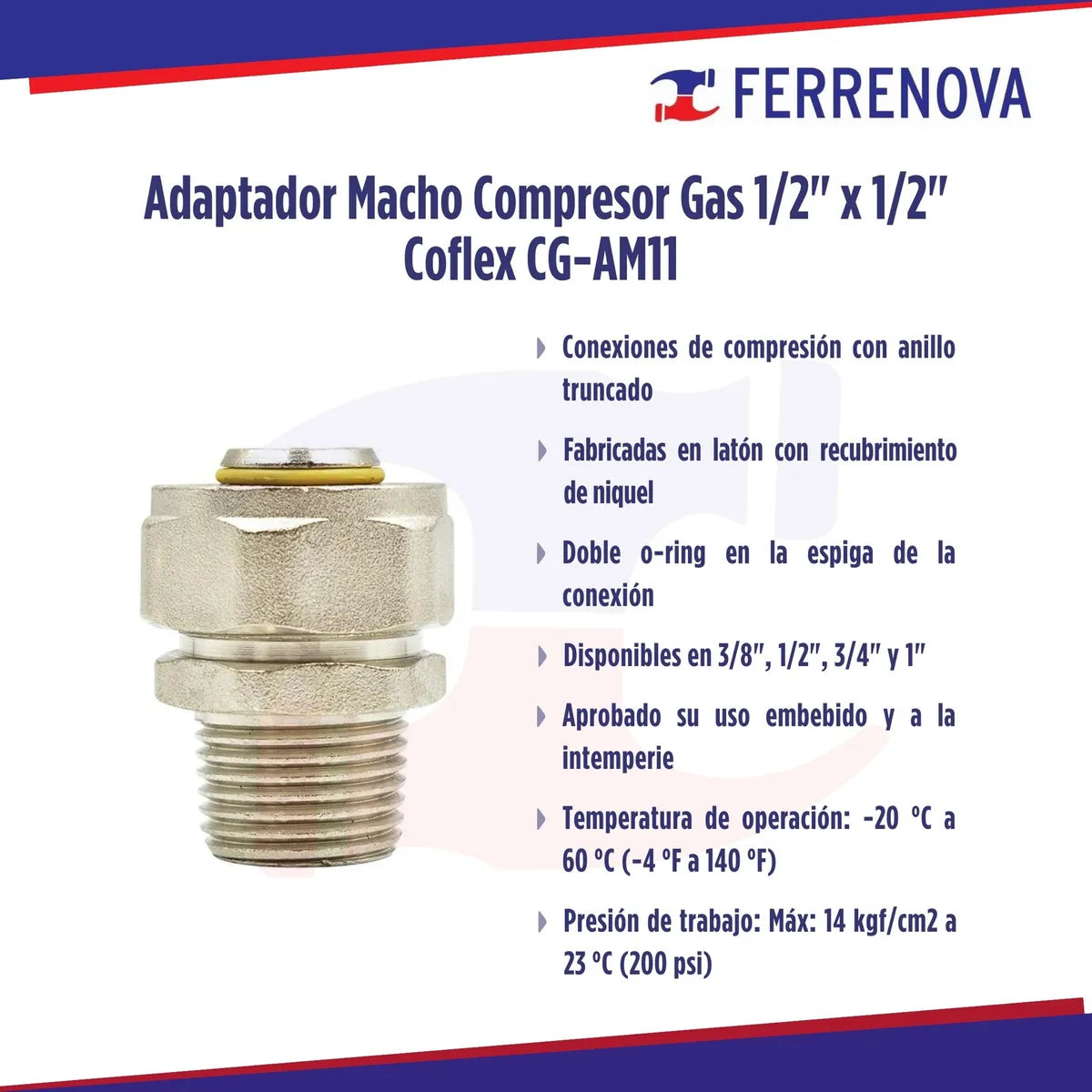 Adaptador Macho Compresor Gas 1/2 X 1/2 Cg-am11 Coflex