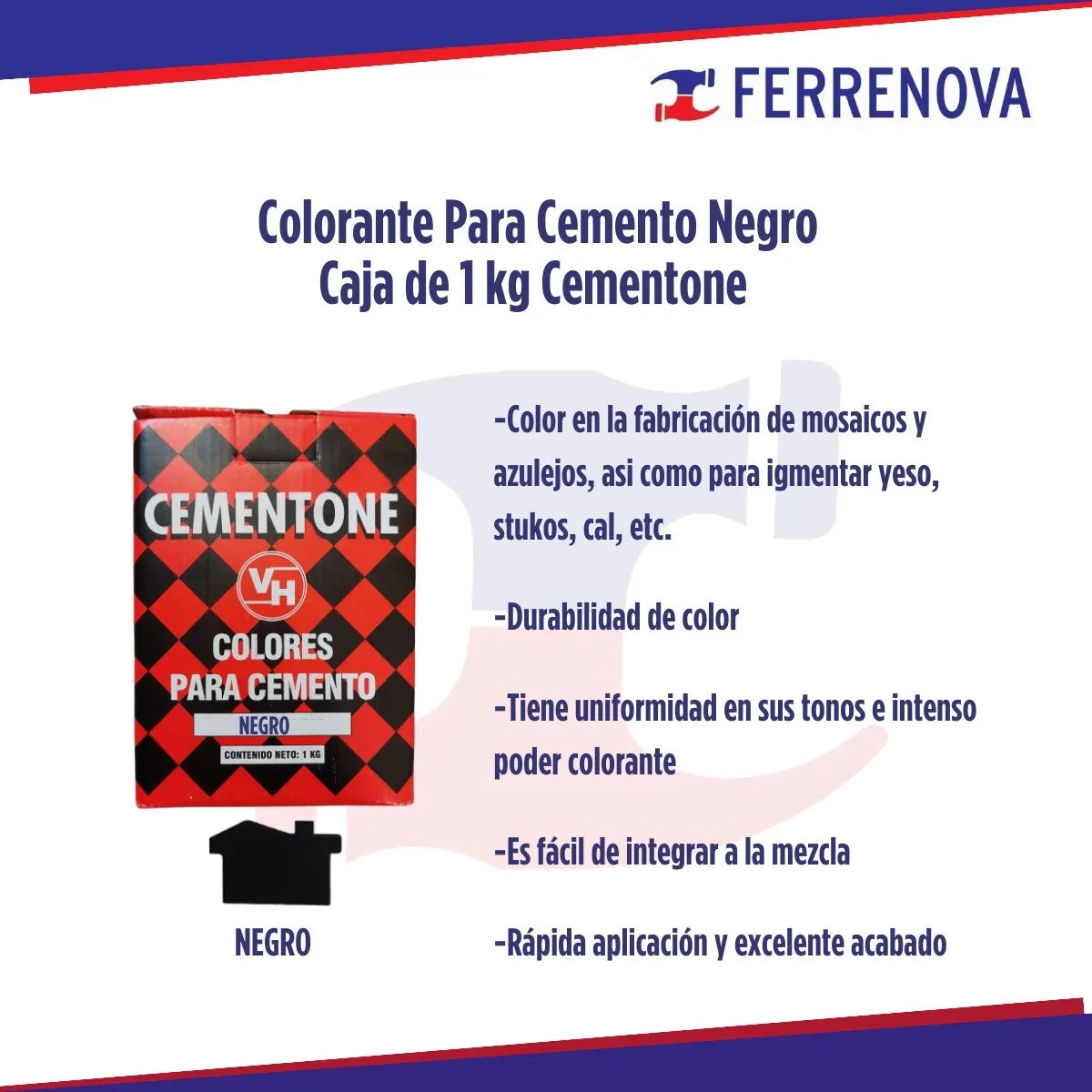 Colorante Para Cemento Negro Caja De 1kg Cementone
