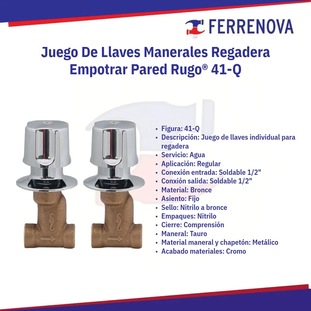 Juego De Llaves Manerales Regadera Empotrar Pared Rugo 41-Q