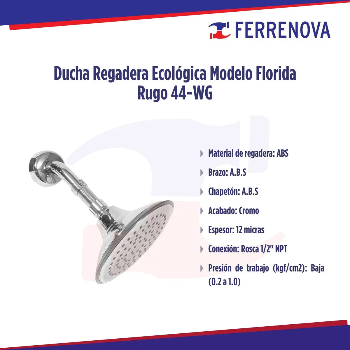 Ducha Regadera Ecológica Rugo Modelo Florida 44-WG