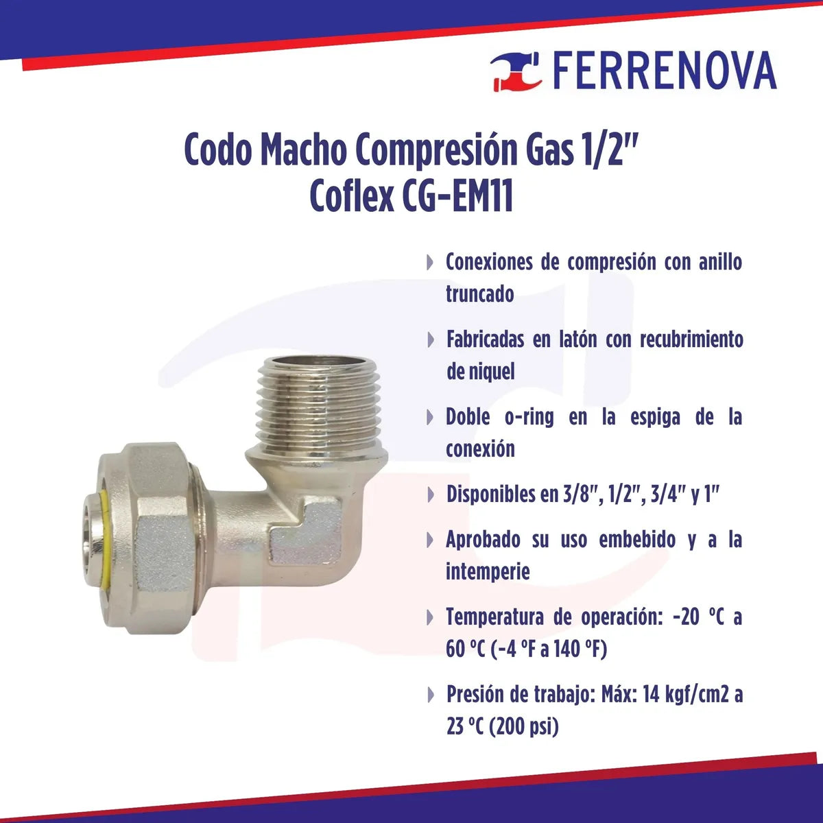 Codo Macho Compresion Gas 1/2 Coflex Cg-em11