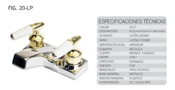 Mezcladora P/lavabo C/maneral Cromo Rugo 20-lp