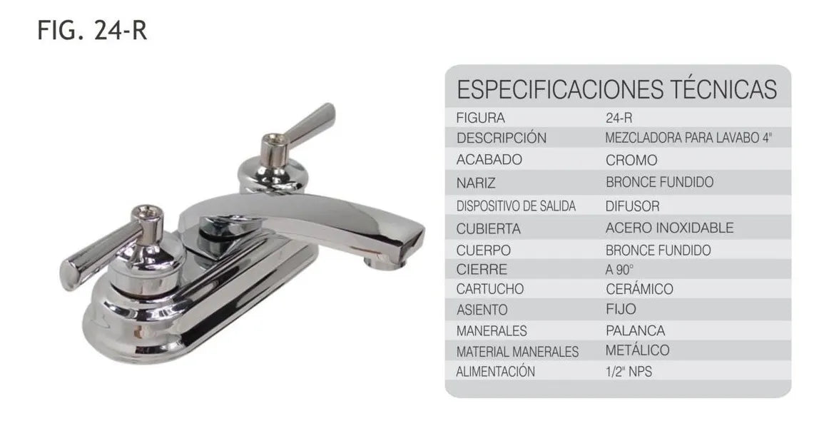 Mezcladora Monomando Para Lavabo Rugo 24-R