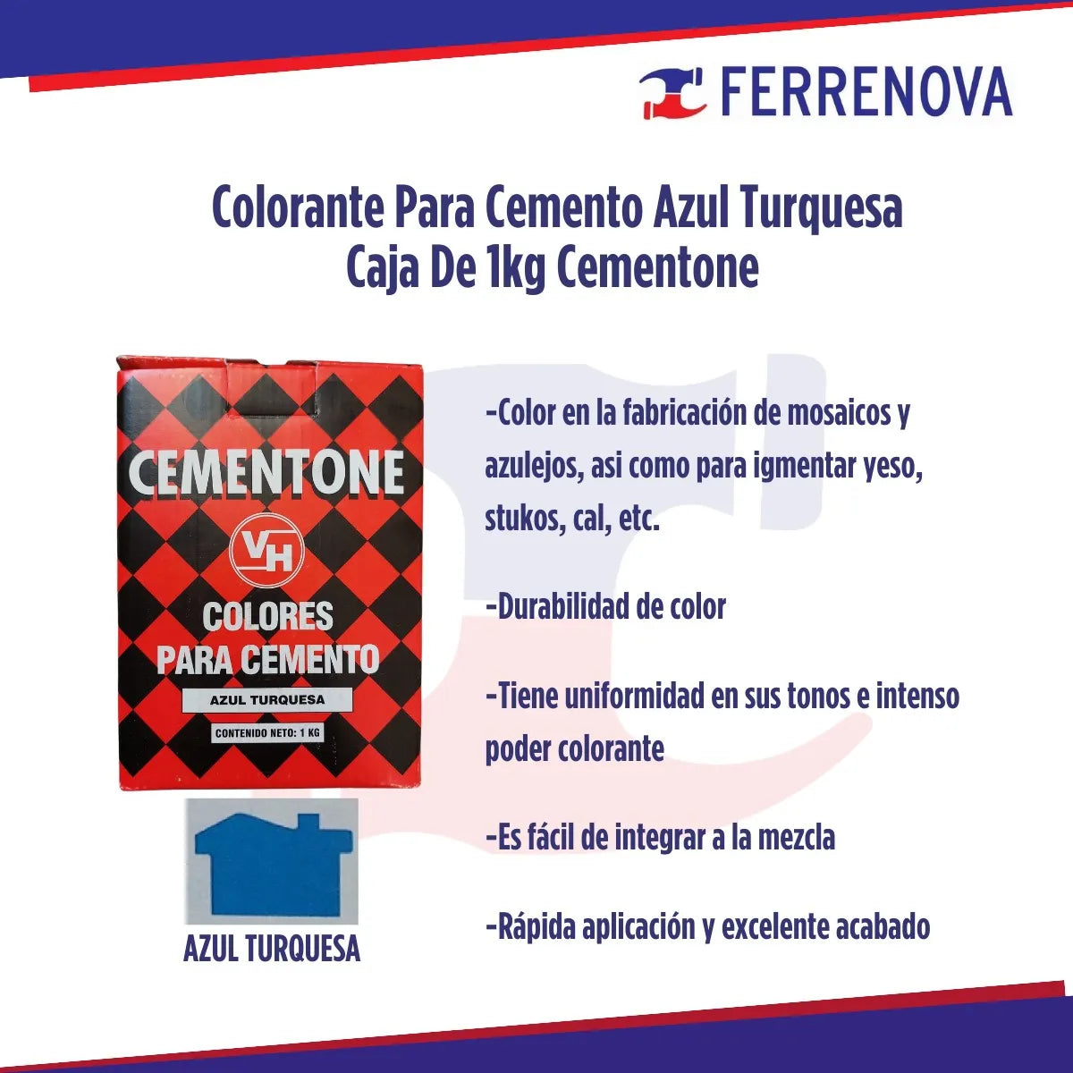Colorante Para Cemento Azul Turquesa Caja De 1kg Cementone