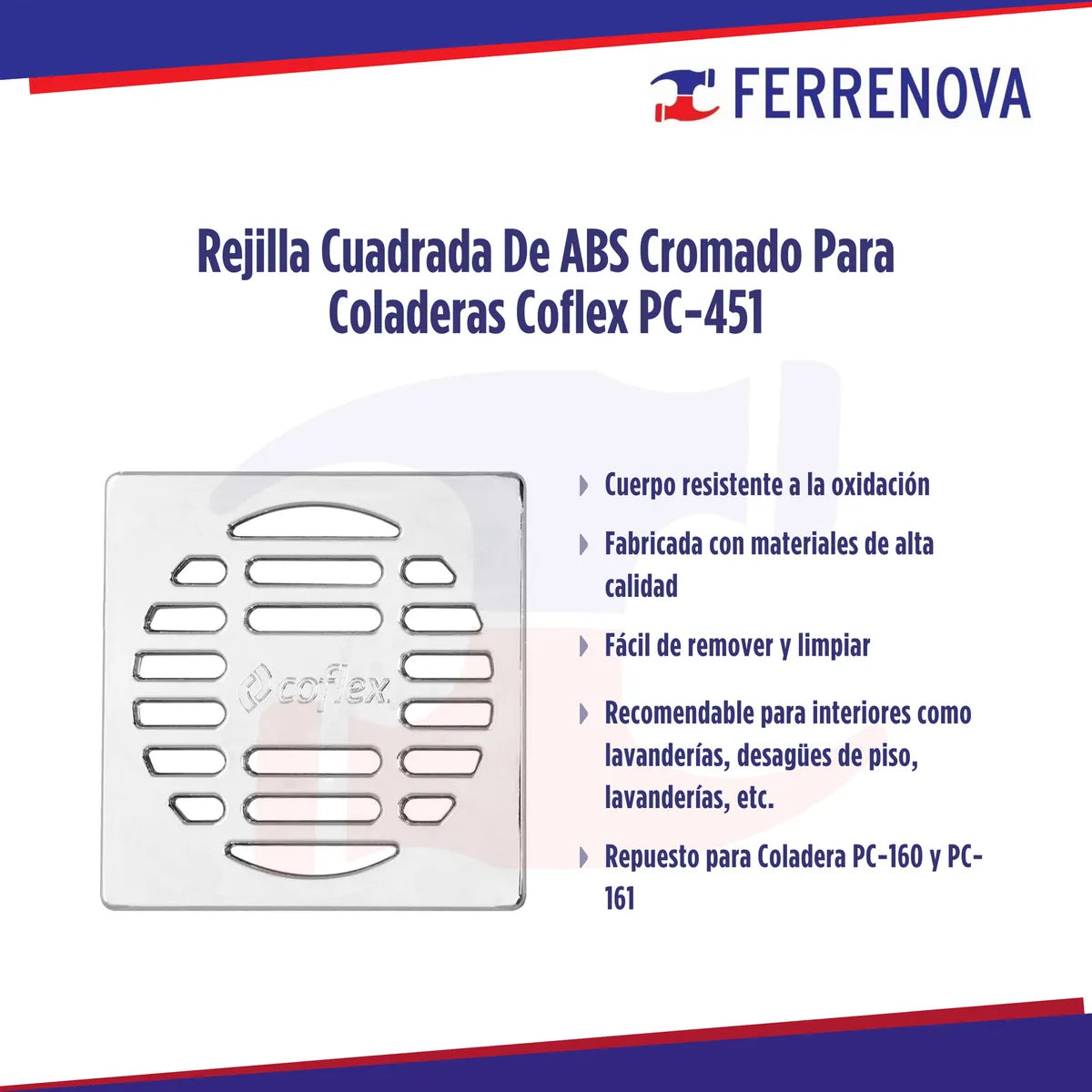 Rejilla Cuadrada De Abs Cromado P/coladeras Coflex Pc-451