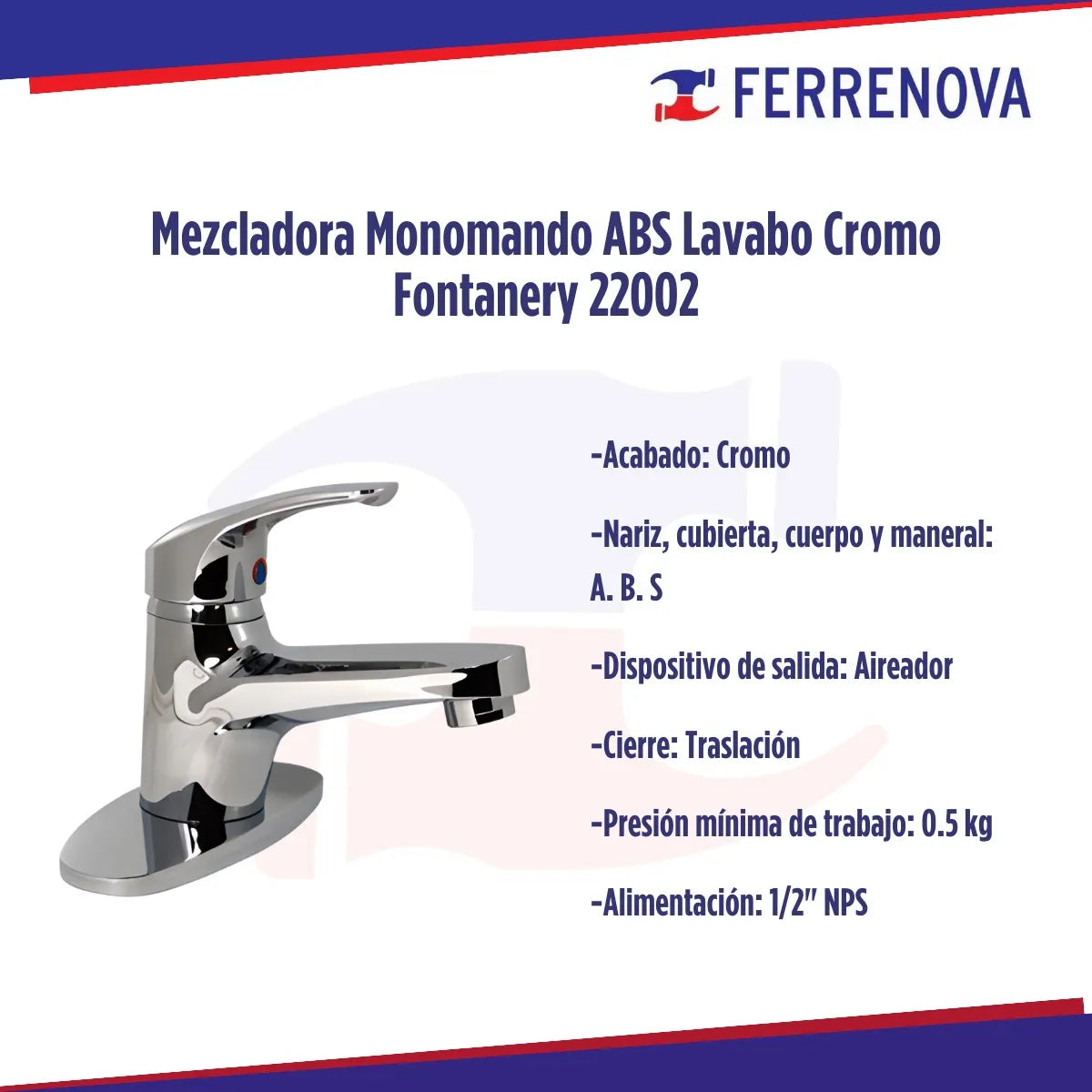 Mezcladora Monomando Abs Lavabo Cromo Fontanery 22002