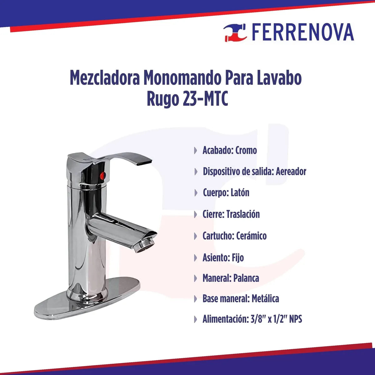 Mezcladora Monomando P/lavabo Rugo 23-MTC