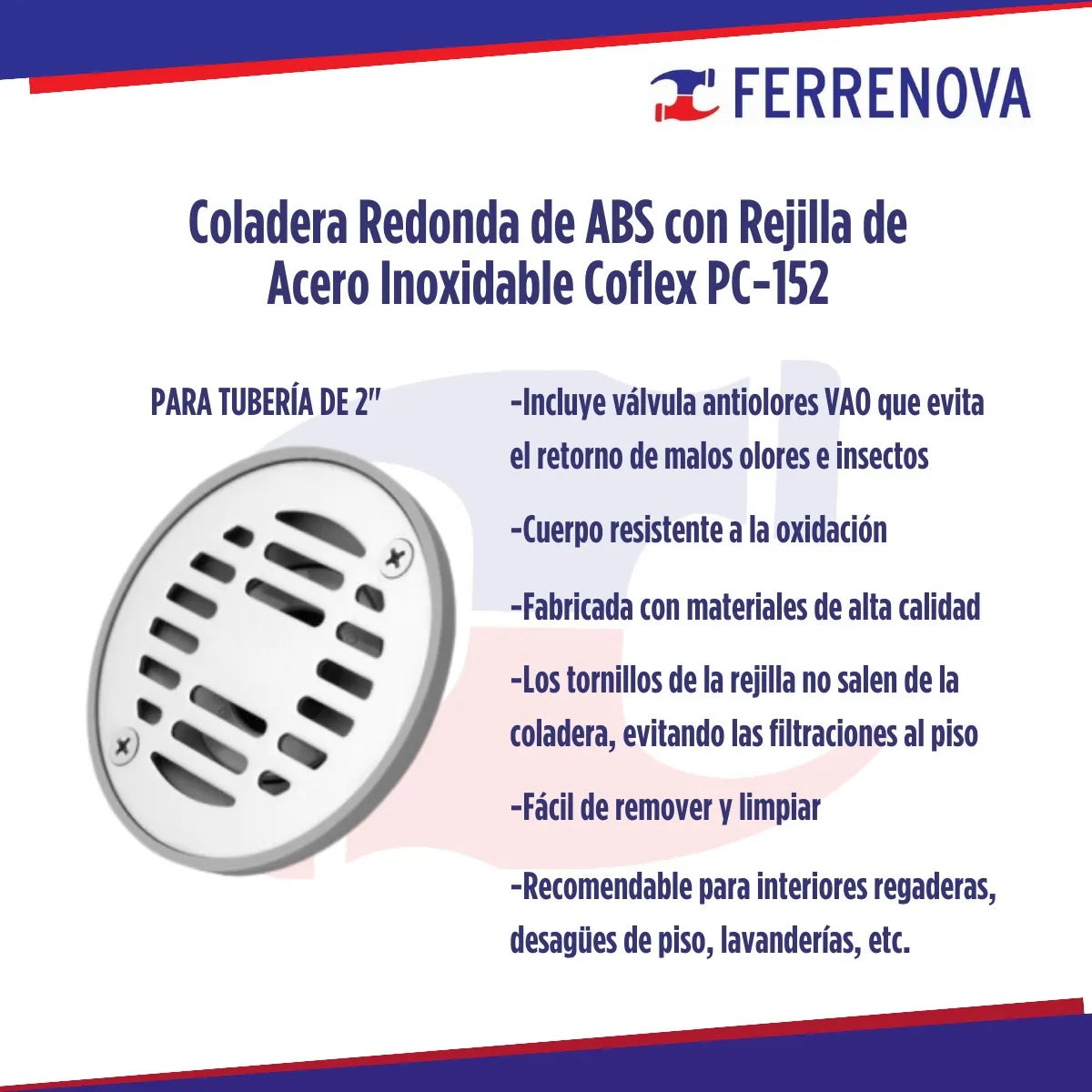 Coladera Redonda Con Rejilla Acero Inoxidable Coflex Pc-152