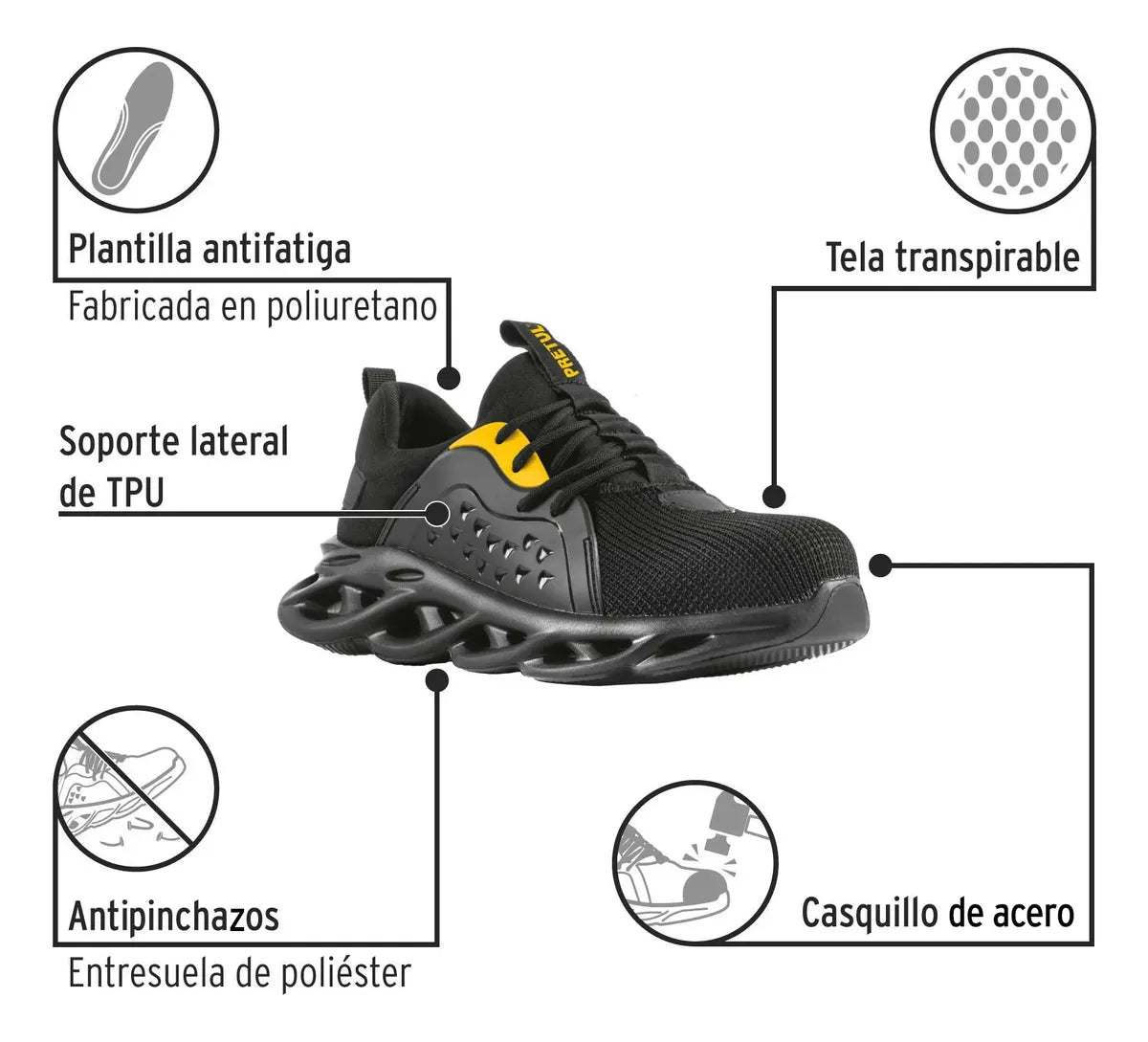 Tenis De Seguridad #25 Casquillo Metálico, Pretul 29906
