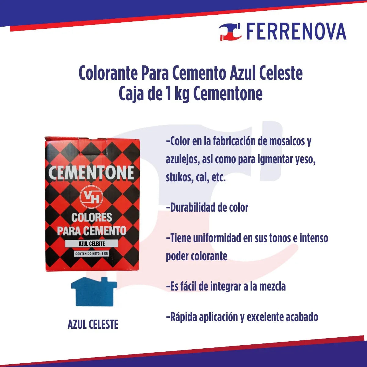 Colorante Para Cemento Azul Celeste Caja De 1kg Cementone
