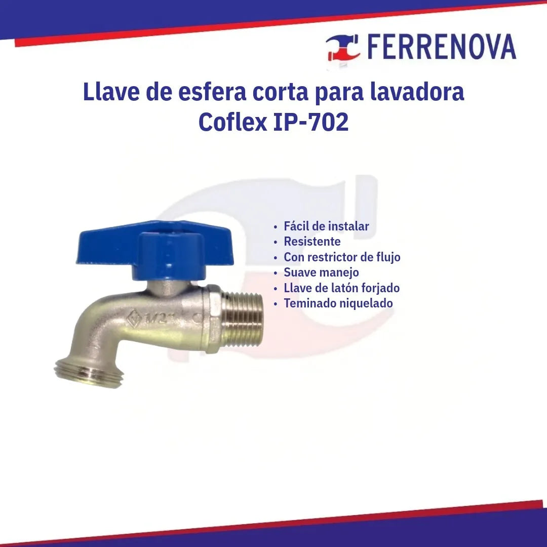 Llave Lavanderia 1/2 Npt X 3/4 Nh Coflex Ip-702