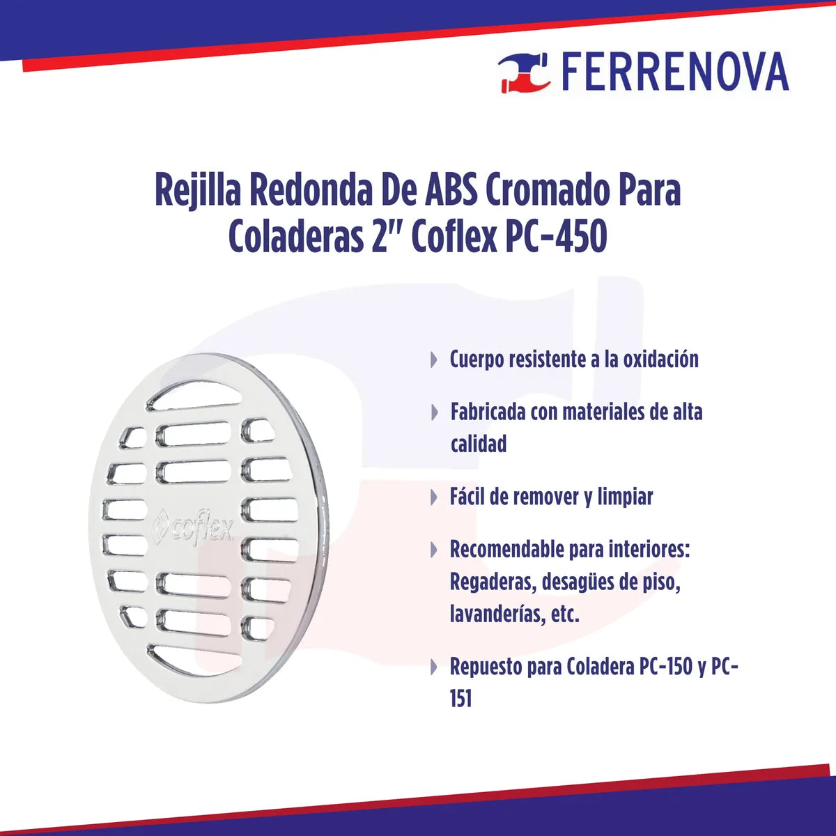 Rejilla Redonda De Abs Cromado P/coladeras 2 Coflex Pc-450