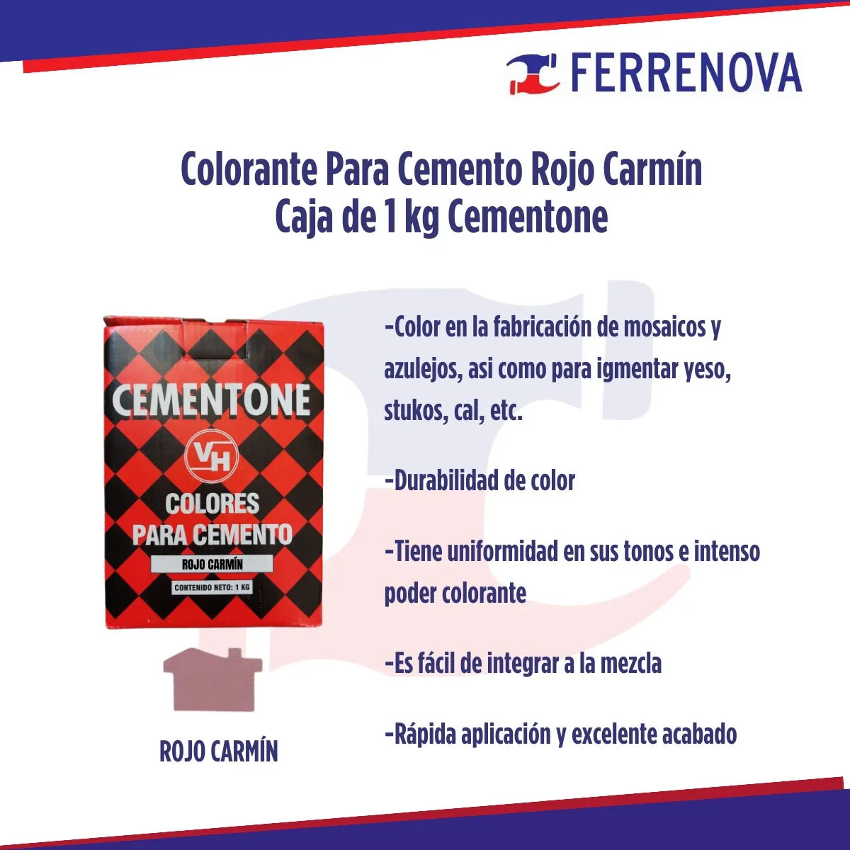 Colorante Para Cemento Rojo Carmin Caja De 1kg Cementone
