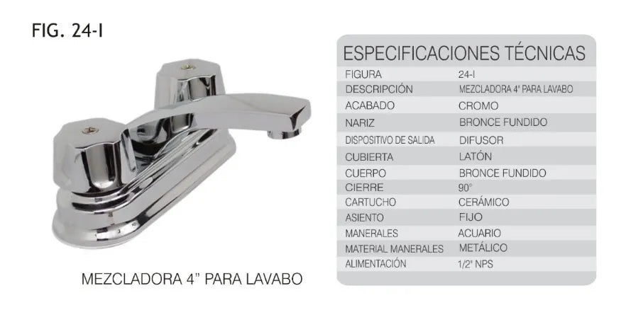 Mezcladora P/lavabo Maneral Acuario Rugo 24-I