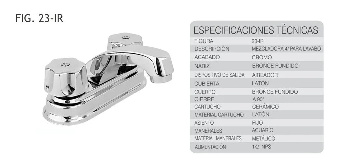 Mezcladora Para Lavabo Maneral Acuario Rugo 23-ir