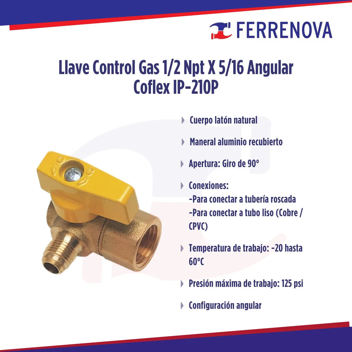 Llave Control Gas 1/2 Npt X 5/16 Angular Coflex Ip-210p