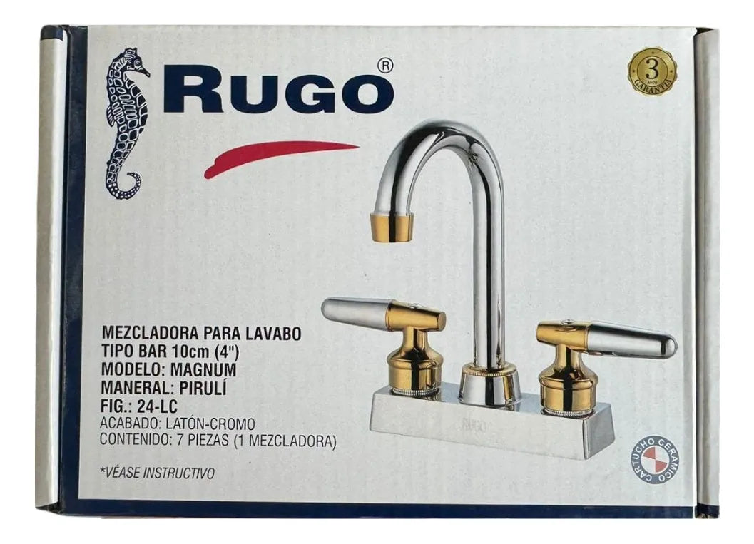 Mezcladora Marsella 4 P/lavabo Rugo Plateado Brillante 24-LC