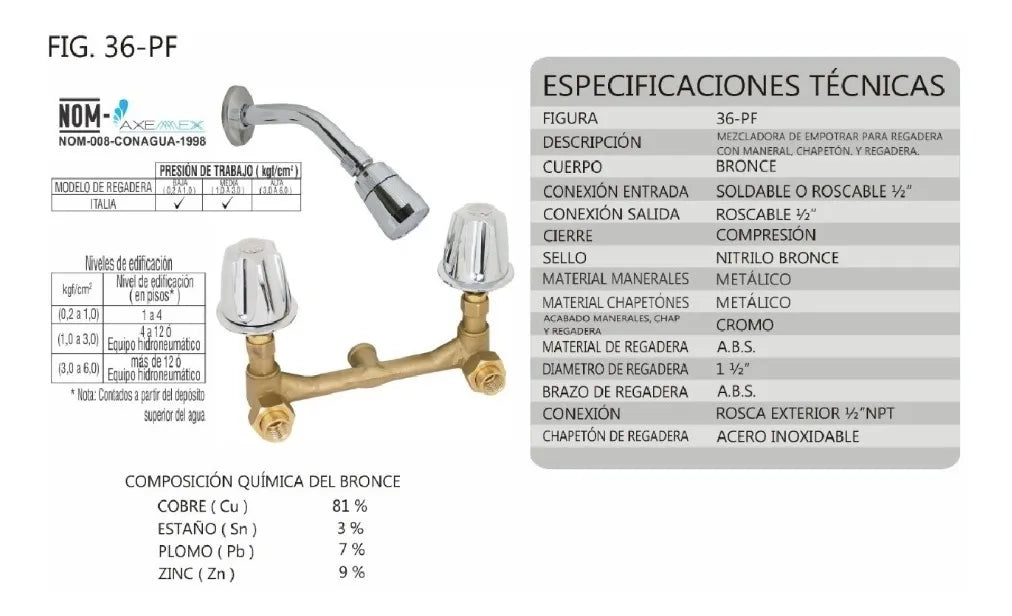 Mezcladora P/empotrar Con Regadera Rugo Plateado Brillante 36-PF