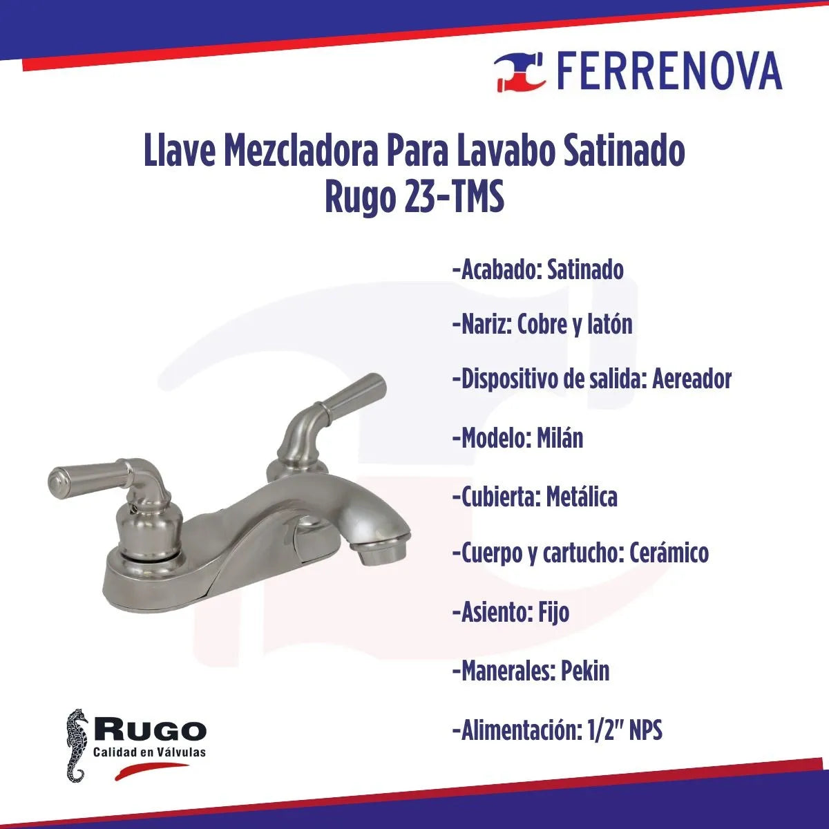 Llave Mezcladora Para Lavabo Satinado Rugo 23-tms