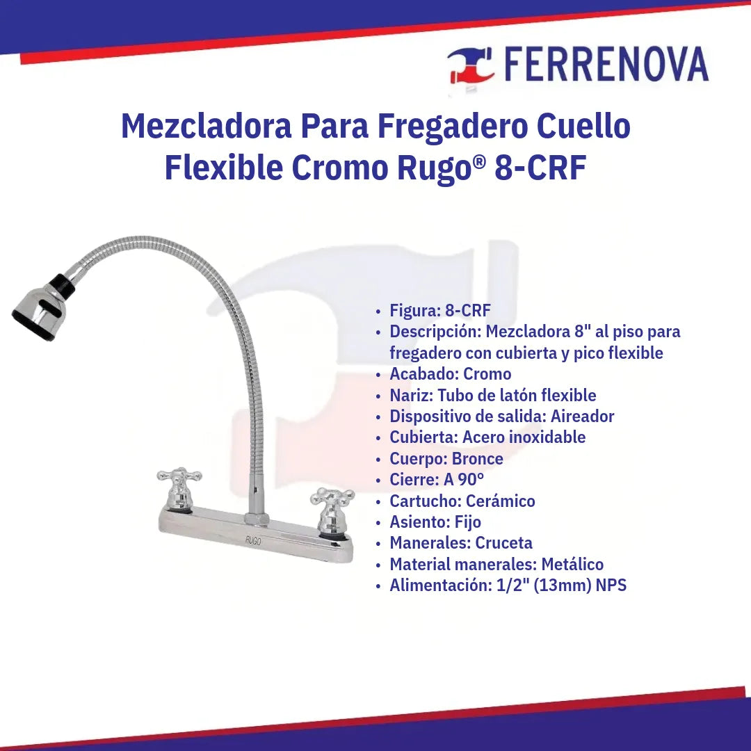 Mezcladora Para Fregadero Pico Flexible 8-Crf Rugo