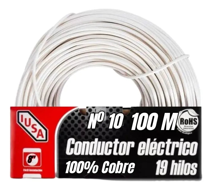 Cable Electrico Iusa Cobre Puro Thw Calibre #10 100m