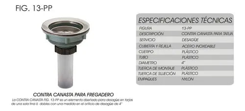 Contra Canasta 13-Pp Para Freg. Pvc Rugo