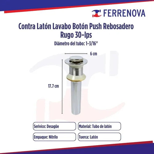 Contra De Laton Push P/Lavabo 30-Lps A.Cromo Rugo