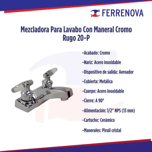Mezcladora Para Lavabo 20-P Manerales Pirulí Rugo