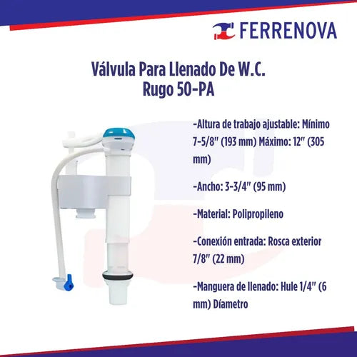 Válvula P/Tanque Bajo Plast.50-Pa Rugo