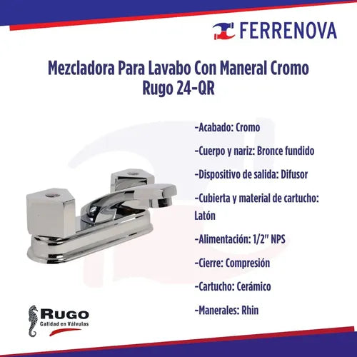 Mezcladora P/Lavabo 4" 24-Qr Rugo
