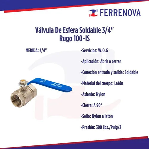 Valvula De Esfera Soldar 3/4 100-Is Rugo