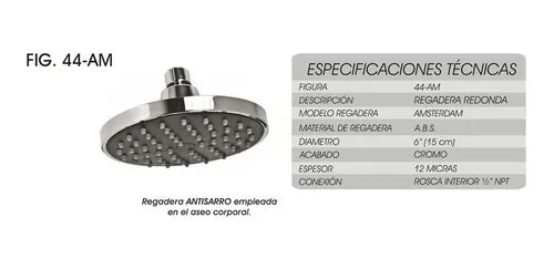 Regadera Asterdam Redonda 6" 44-Am Rugo