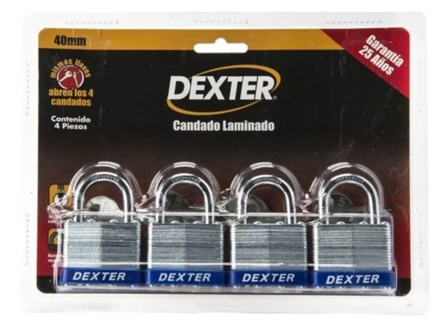 Candado Laminado 40Mm Gancho corto (4 piezas)  Dexter 6934