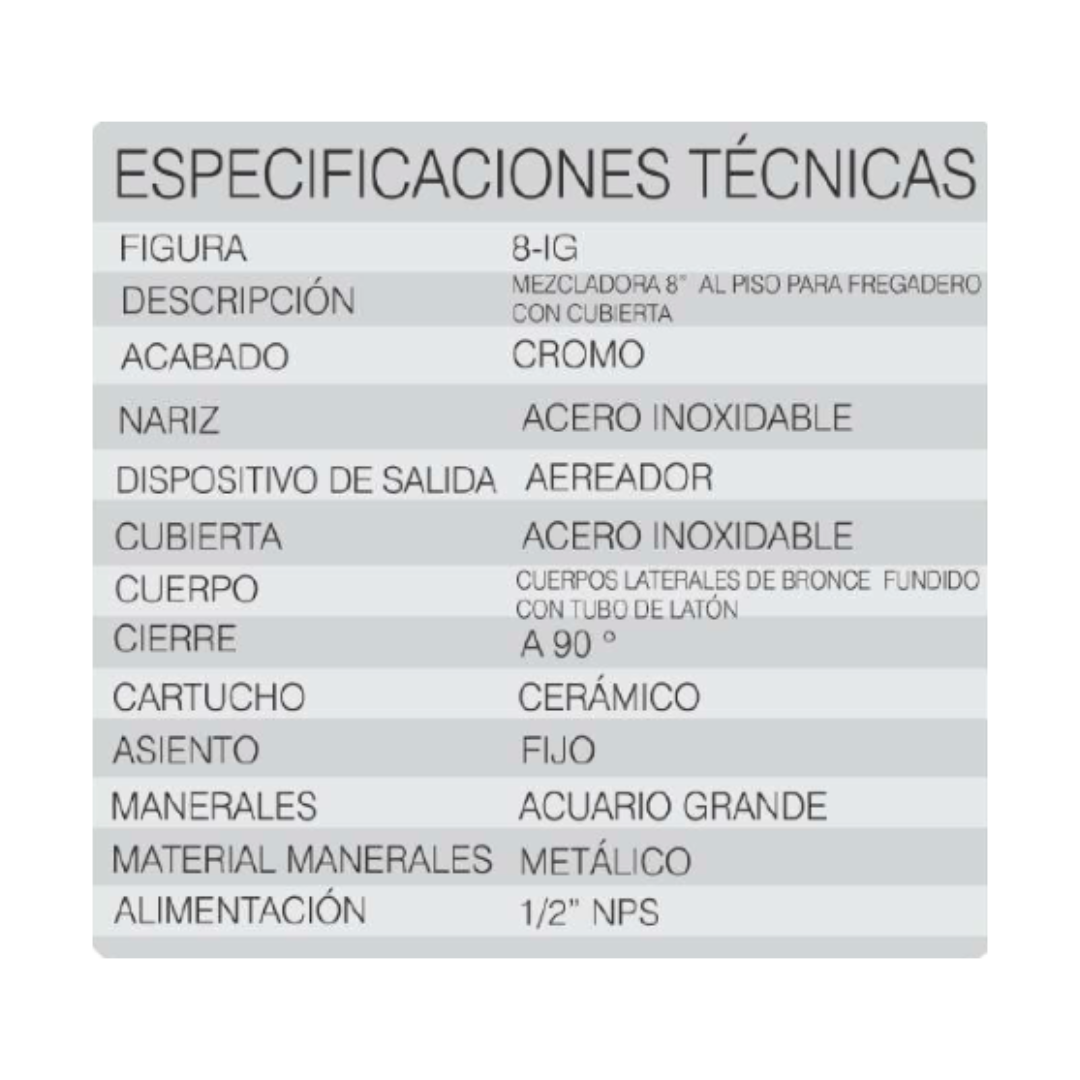 Mezcladora P/Freg 8-Ig M/Acuario Rugo